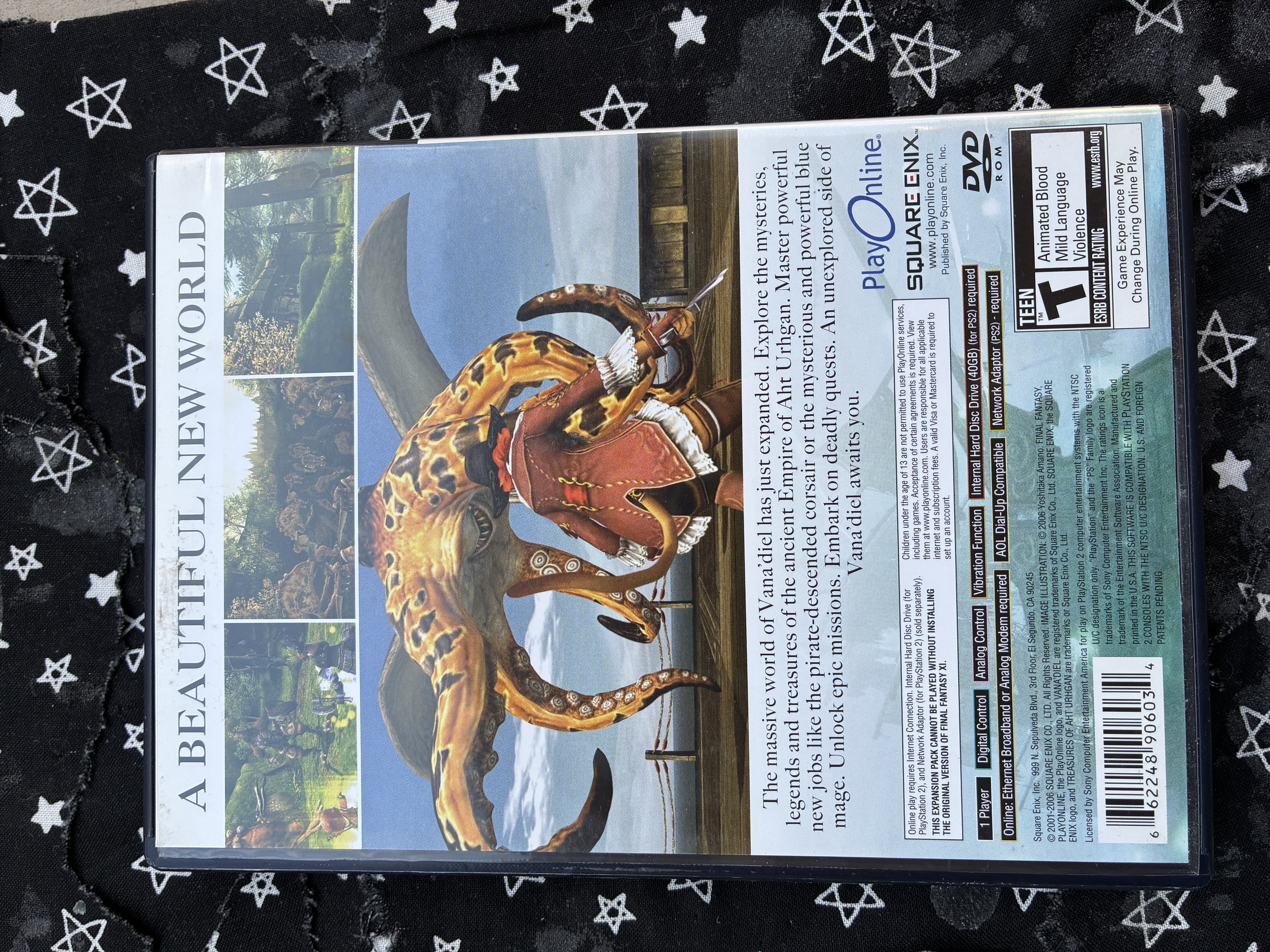 Back of Final fantasy xi treasures of game screenshots, summary, and credits.